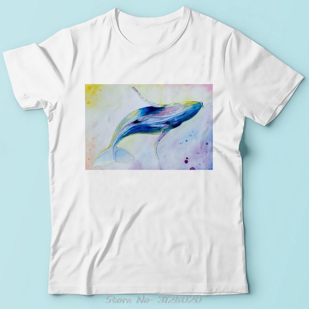 T-shirt Été Nouveau Baleine Aquarelle Drôle Hommes Manches Courtes Blanc Casual T-shirt Unisexe T-shirts Hip Hop Harajuku