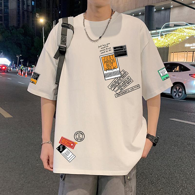 Men's Cotton T-shirts White Men's Oversized T-Shirt Summer Casual Wear Letter Print Tee Shirts for Men 5XL Male Clothes