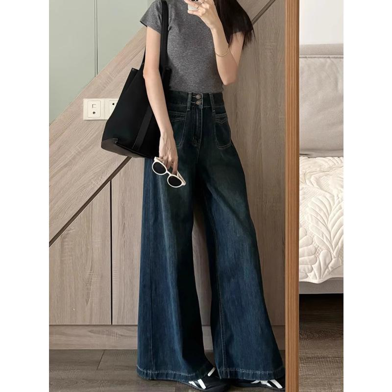 High-Waisted Plus Size Velvet Wide-Leg Jeans for Autumn/Winter