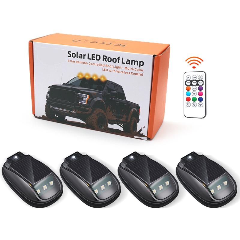 2026 New Solar Car Roof RGB Strobe Light with Remote Control, Waterproof Interior Car Lights 8 Colors Wireless LED Strobe Lights 4pcs