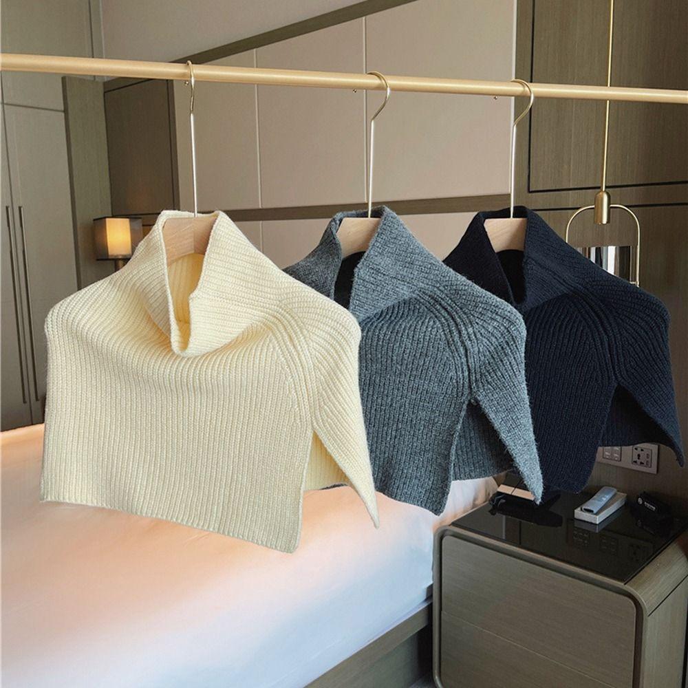Decoration Accessories High Collar Solid Color Wraps Female Wool Scarf Knitted Shawl Knitted Cape