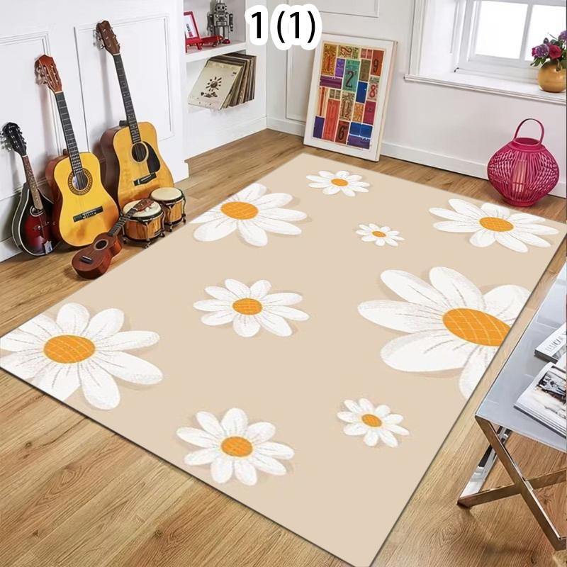 Soft Daisy Floral Botanical Boho Cozy Minimalist Print Living Room Carpet Washable Non-Slip Bedroom Rug for Home Decor