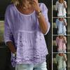 Women T-shirt Round Neck Half Sleeve Embroidery Flower Pattern Loose Hem Tee Shirt Pure Color Pleated Design Summer Tops