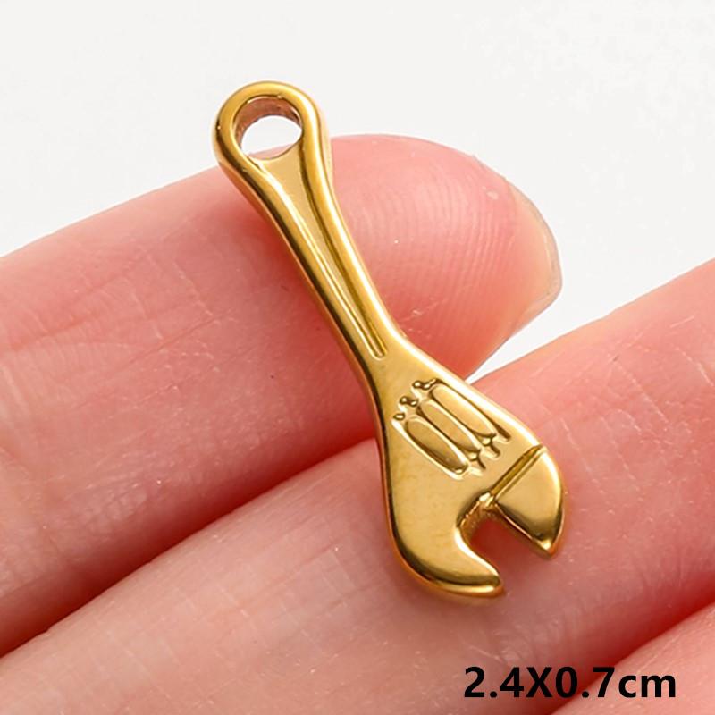 6pcs Tools Pendant Sword Gun Axe Real Gold Plated Stainless Steel Charms For Jewelry Making Necklace Keychain Handmade Material