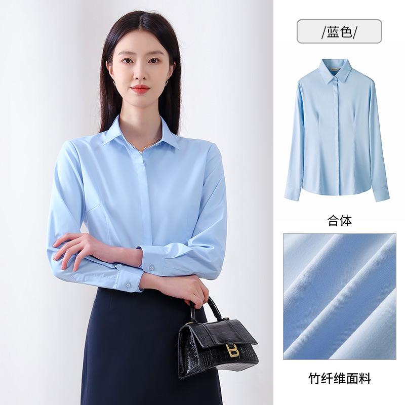 Shirt Women's Long Sleeve Occupational Commuter Interview Non-ironing Women's Shirt Work Clothing Wholesale Embroidery Logo Professional Clothing