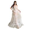 2026 European and American New Water Gloss Yarn Lace Jacquard Splicing Long Neck Yarn Dress Printed Fairy Skirt