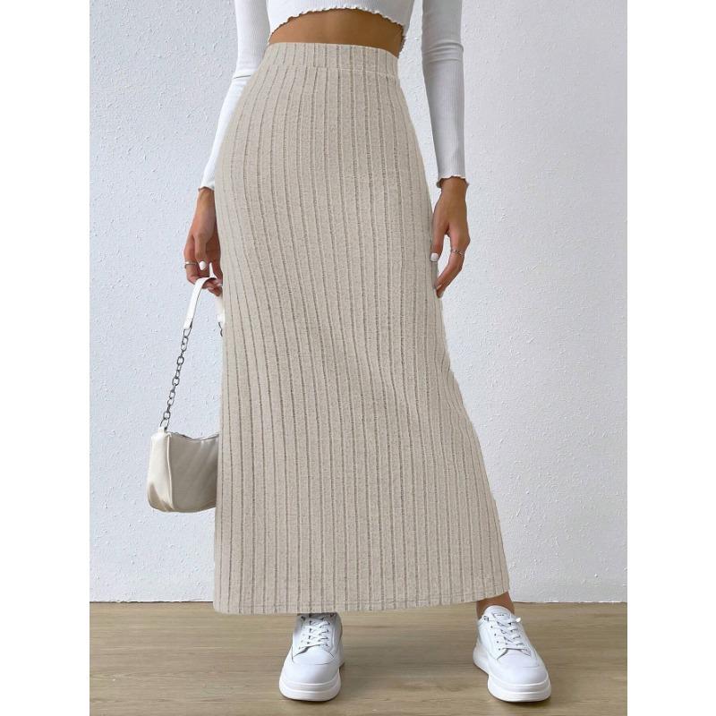 Fashion High Waist Side Slit Slim Knit Midi Skirt For Women