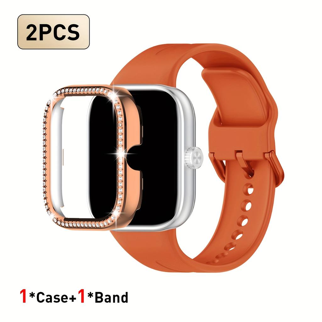 2pcs Set For Redmi Watch 5/6 Sport Band Crystal Hollow Protective Case Classic Business Breathable Solid Color Strap