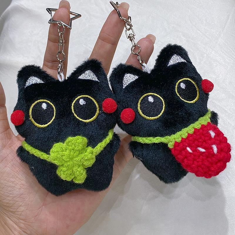 

Cute Black Cat Keychain Pendant Backpack Hanging Plush Doll Kitty Cell Phone Charm Bag Keychain Halloween Pendant Keyring Decor as picture