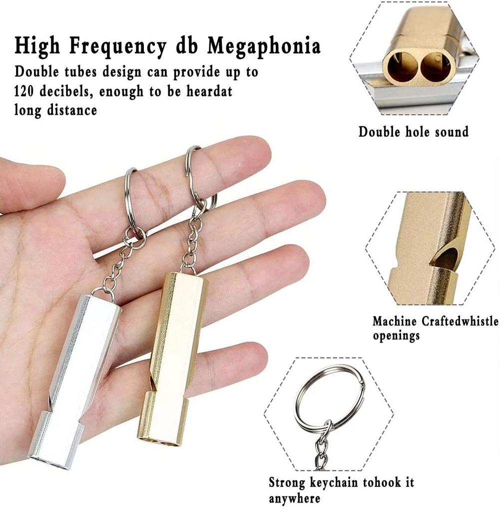Flat Aluminum Alloy Dual Frequency Survival Whistle Double Tube Outdoor Survival Survival Whistle Equipment Equipped Tool
