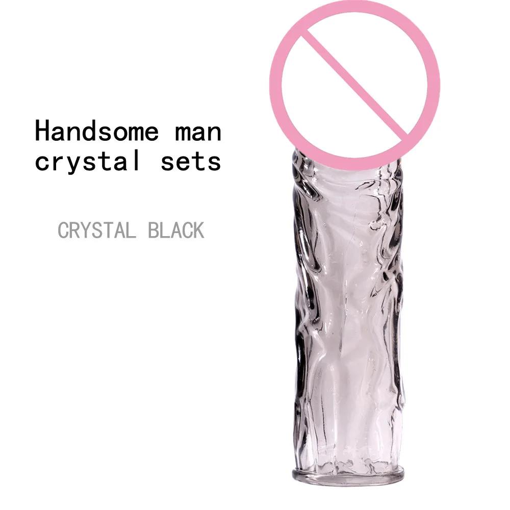 1PC Reusable Extension Condom Penis Sleeve Male Enlargement Time Delay Spike Clit Massager Cover Crystal Clear Condoms For Adult