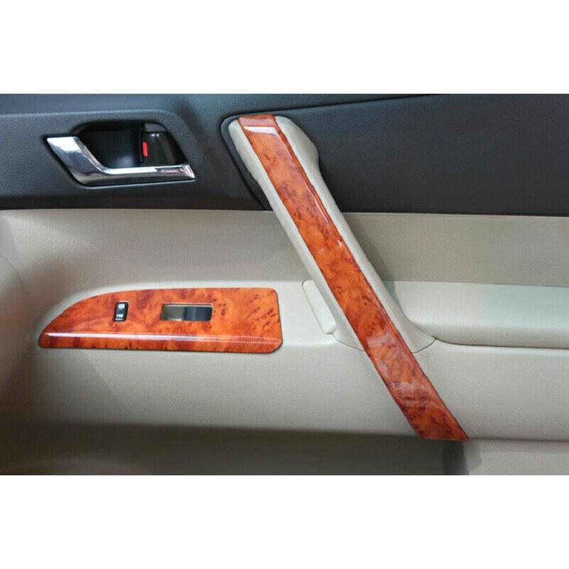For Toyota Highlander 2008~2013 Peach Wood Grain Inner Door Panel Strip Trim 4PC