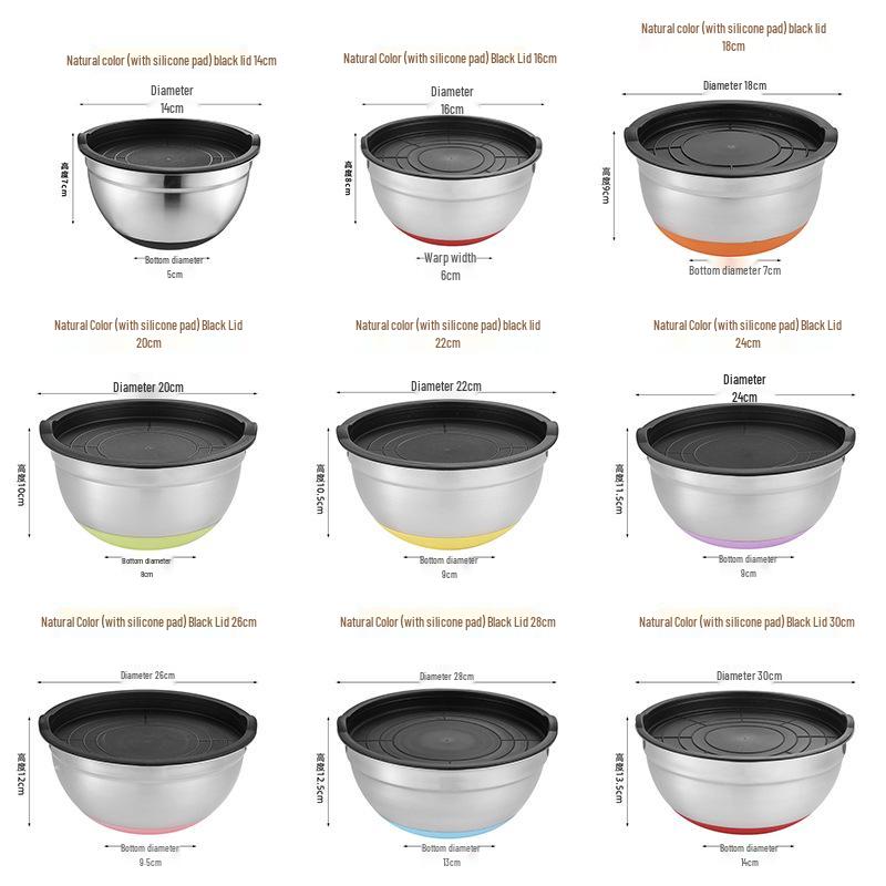 Stainless Steel Mixing Bowl with Lid & Non-slip Silicone Base