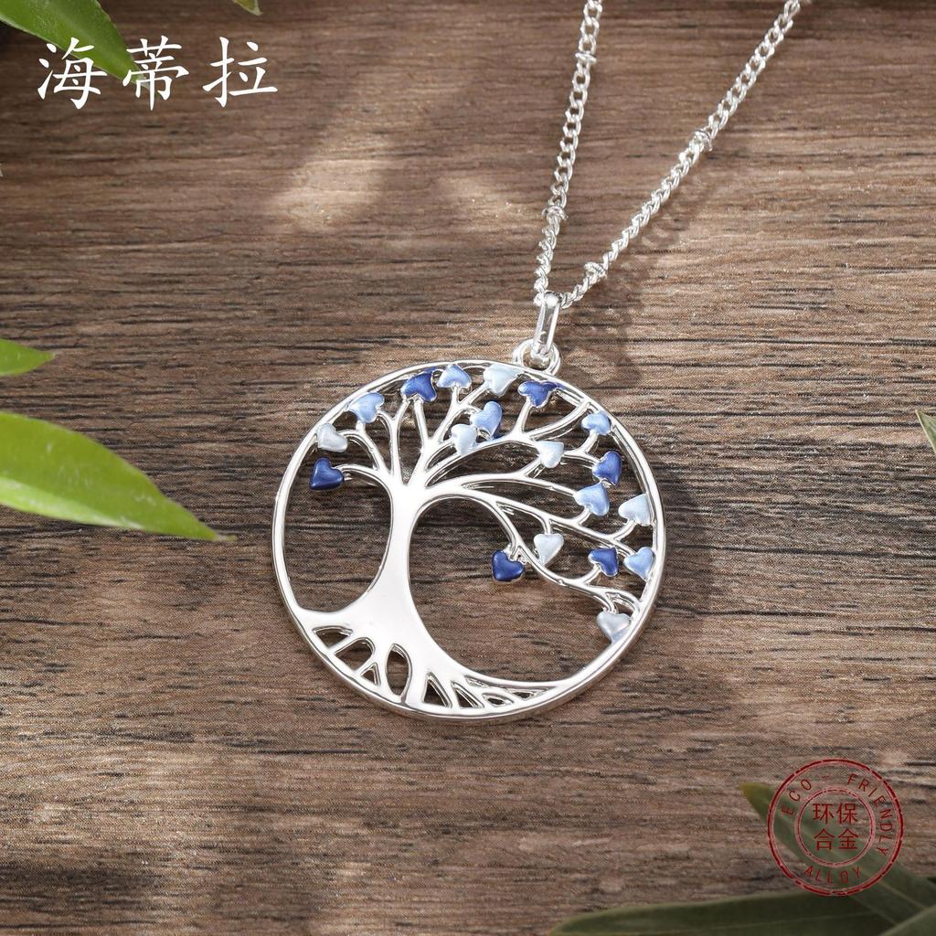 Nouveau pendentif arbre d'amour rond creux peint à l'huile couleur, collier arbre de vie haute sensibilité pour femmes