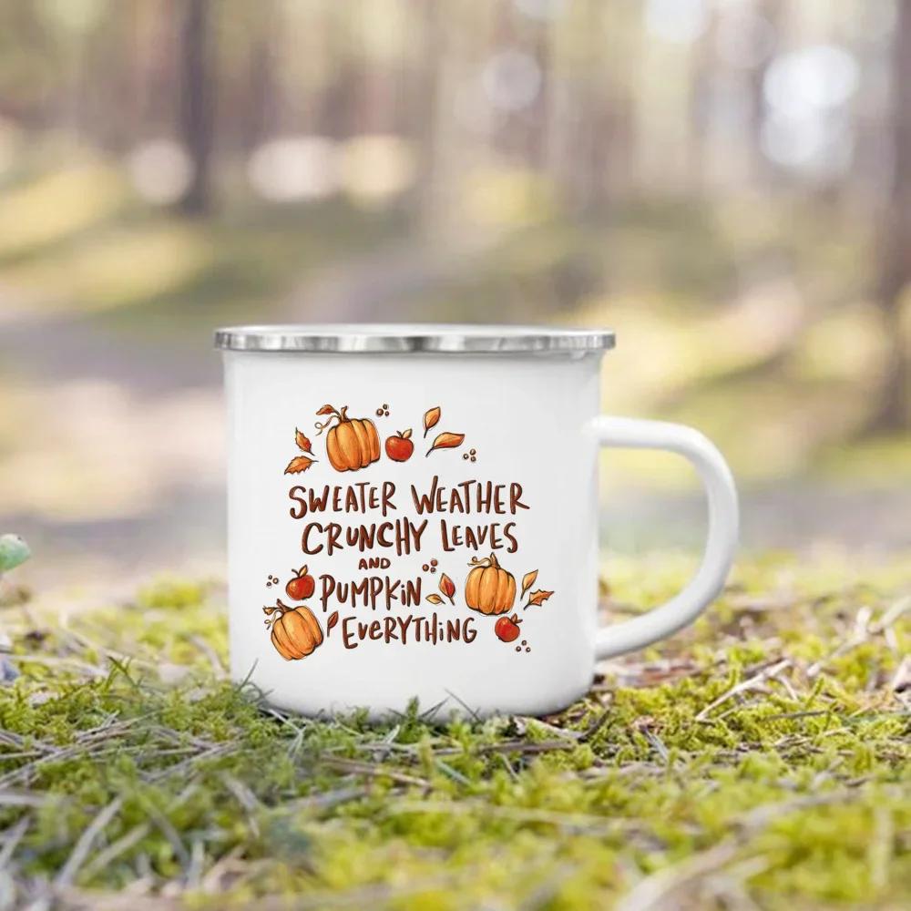 Take Me To The Pumpkin Patch Printed Enamel Mugs Coffee Cups Thanksgiving Party Juice Mug Cocoa  Handle Cup Fall  Holiday Gifts