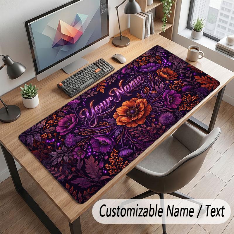 Floral Garden Theme Customized Mouse Pad Personalized Print Name Text Desk Mat For Home Office Table Decor