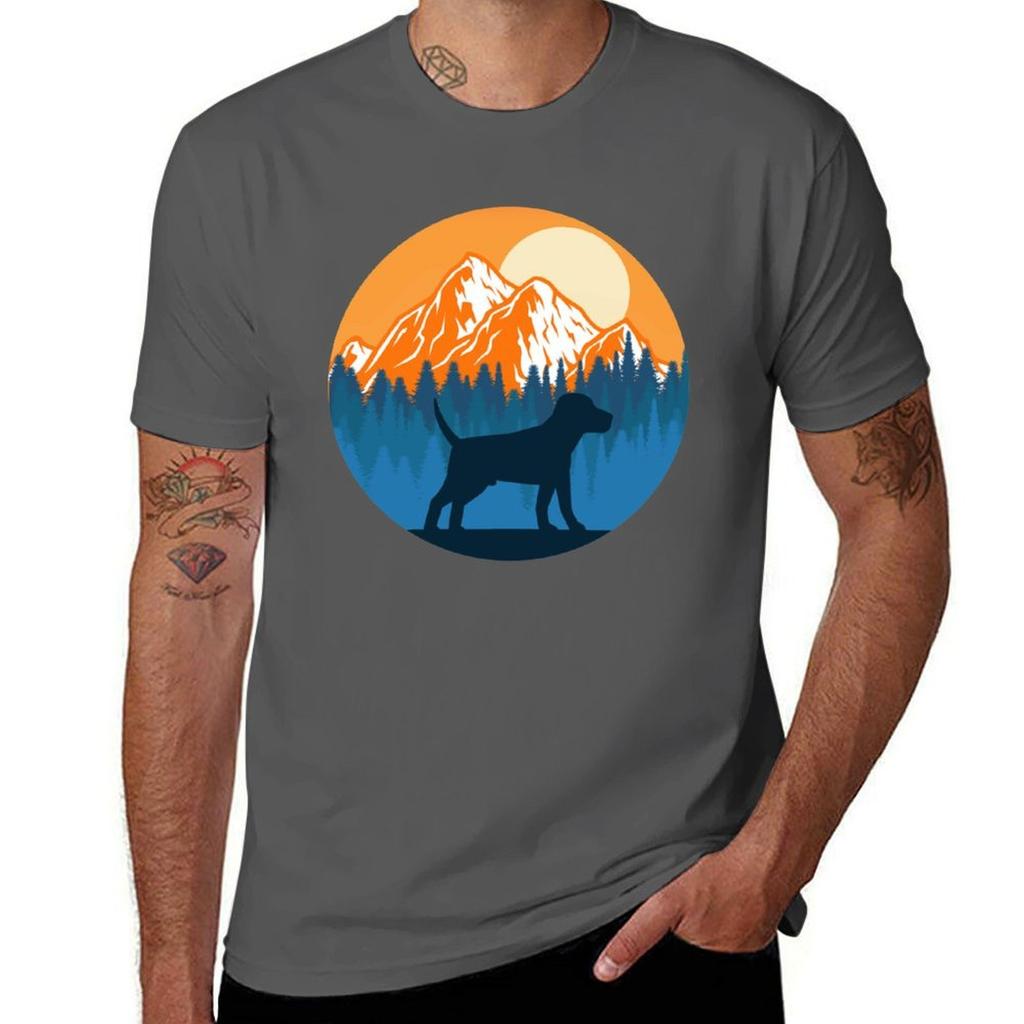 Beagle Dog Silhouette Sunset Mountain Forest beagle lover TShirt Casual All Match Tee Shirt for Men