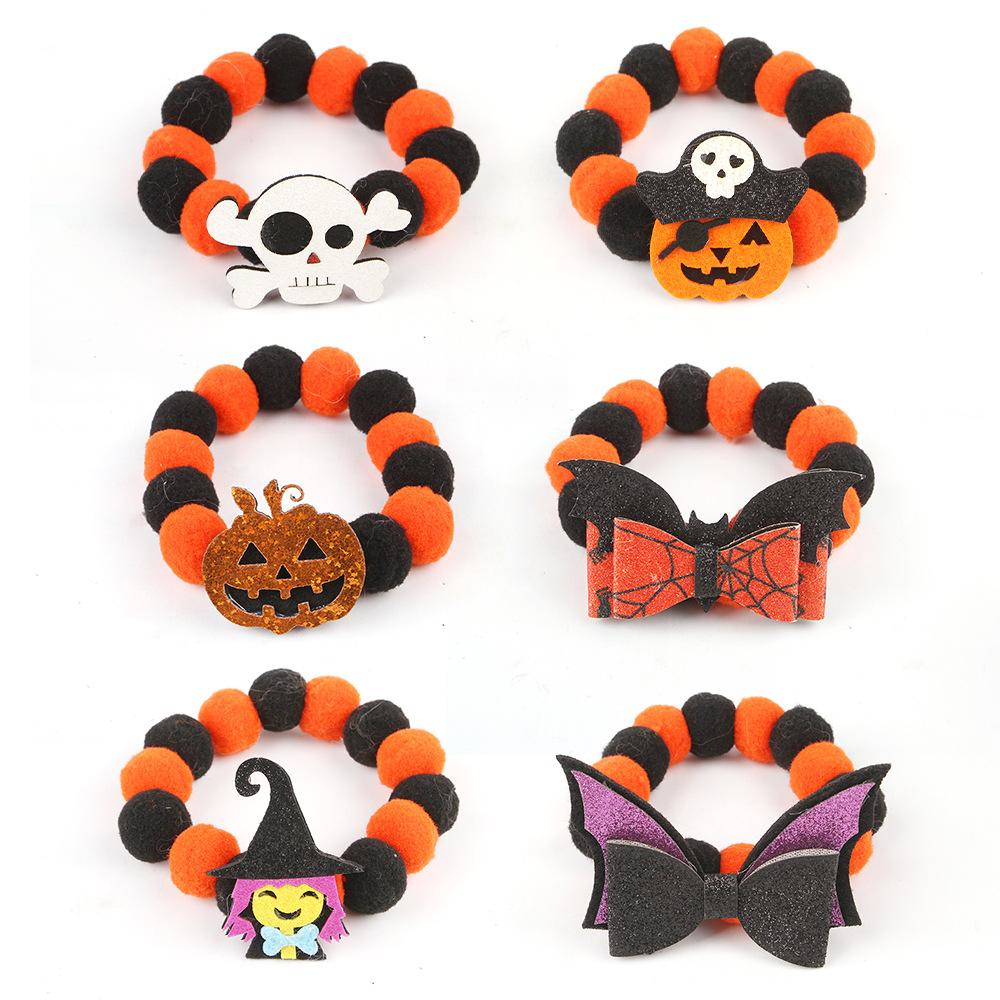 Halloween Pumpkin Pet Collar Funny Elastic Rope with Pompom Adjustable Kitten Dog Cat Collar for Halloween Personalized Accessor