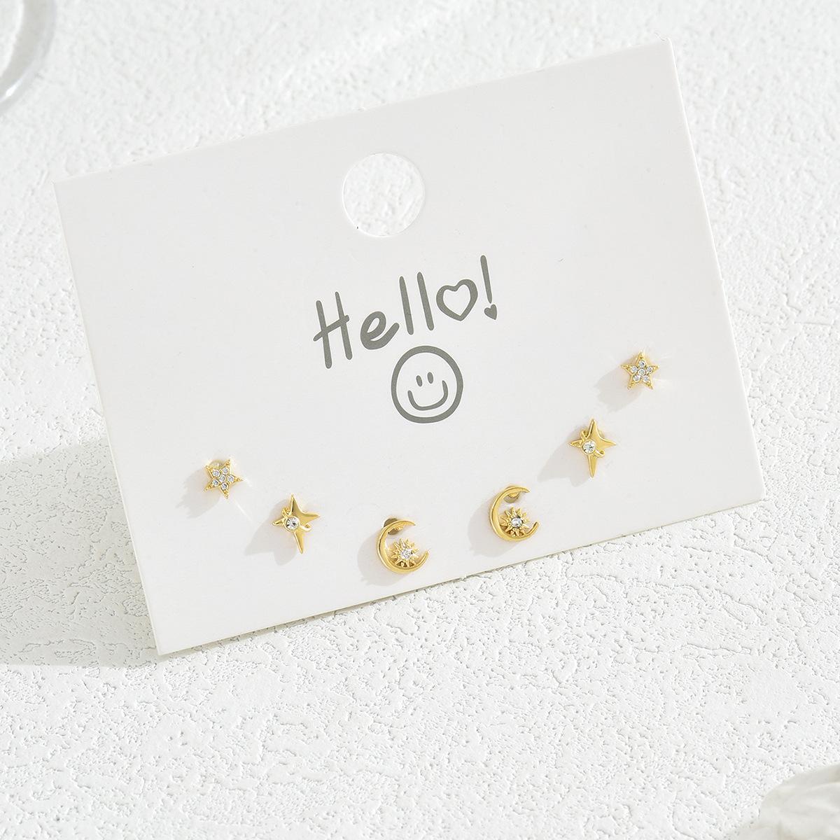 

Versatile simple inlaid zircon stud earrings, female crescent moon pentagram design earrings, earrings.