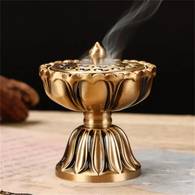 Copper Lotus Purecopper Zen Chinese Incense Burner Pure Copper Antique Old Treasure Lotus Lamp Sandalwood Incense Burner Incense
