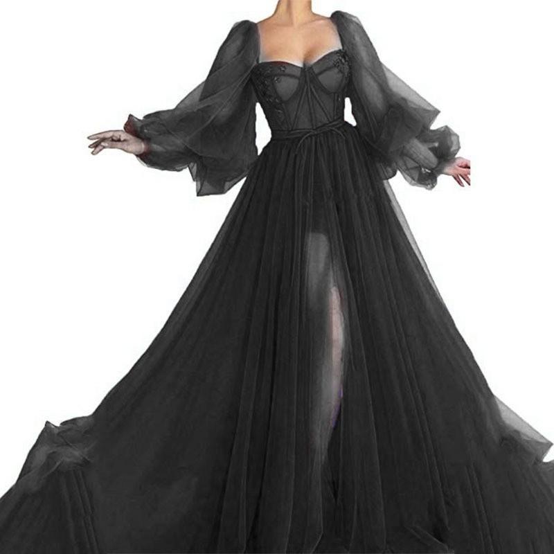 

Summer New European And American Women S Clothing Temperament Fashion Dress Mesh Split Pendulum Wedding Dress Evening Dress XXL чорний