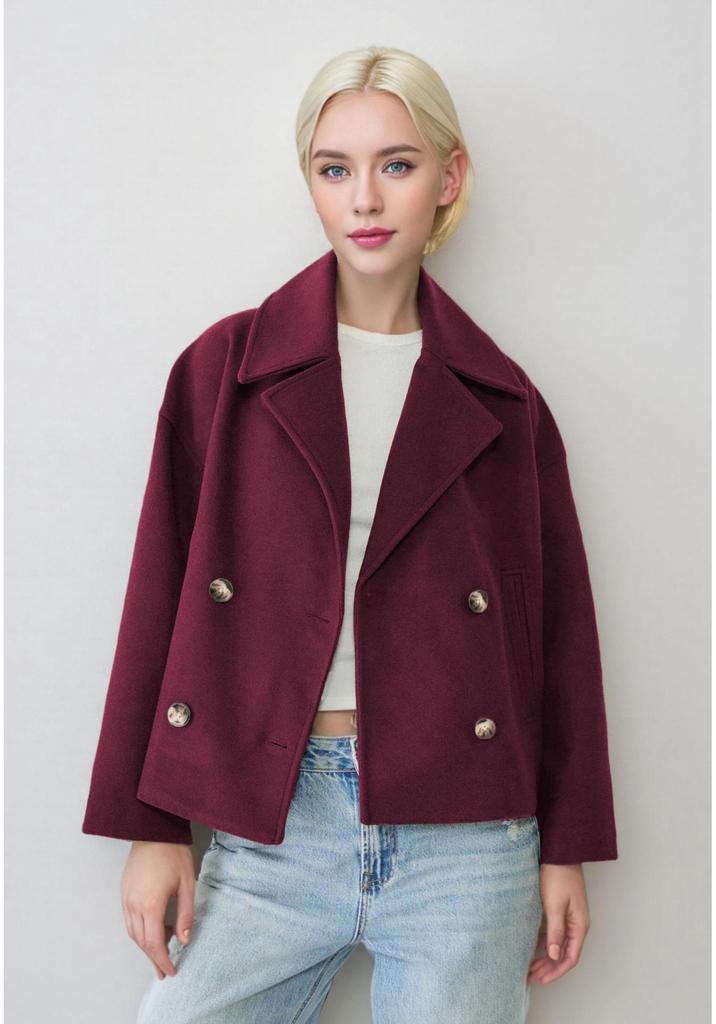 2025 Herbst Damen Europäischer & Amerikanischer Stil Zweireihiger Kurzer Wollmantel