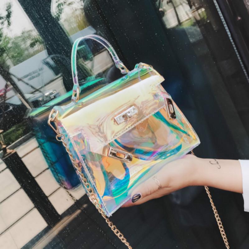 Buy Punk Laser Reflective Translucent Handbags Kelly Colorful