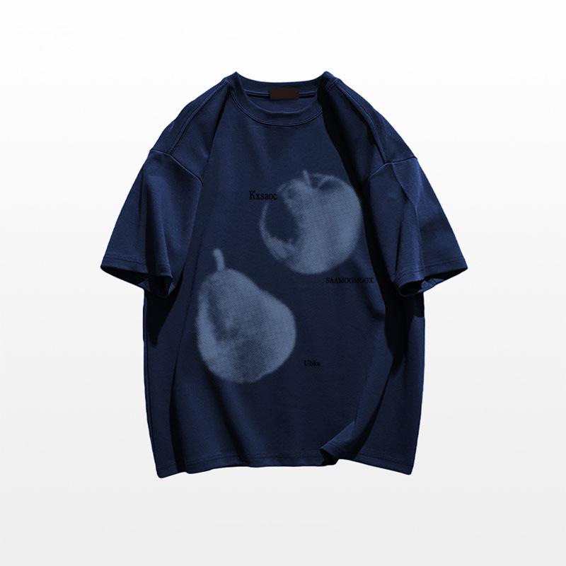 

Американская ретро уличная футболка из чистого хлопка свободного кроя с полурукавом для женщин, новый дизайн лета 2025 года. XL темно-синий