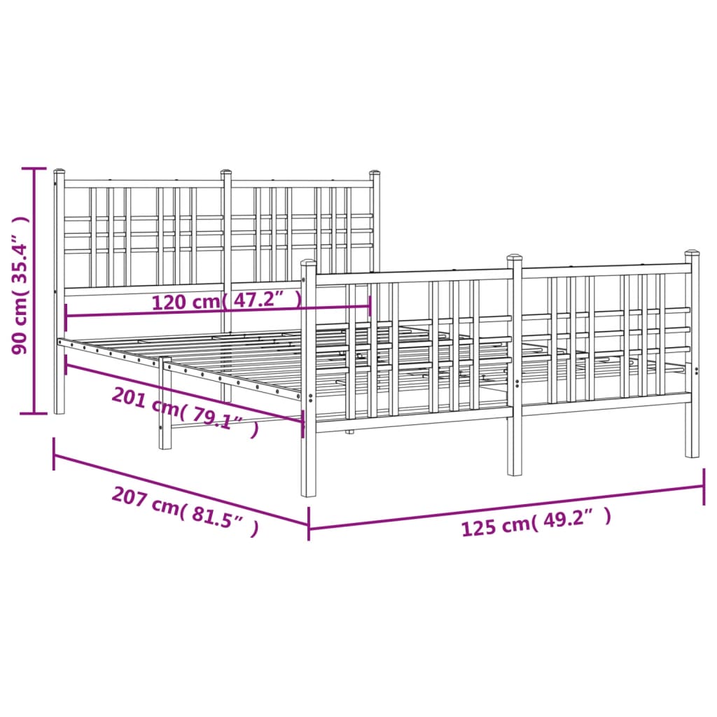 Metal Bed Frame with Headboard and Footboard White 120 x 200 cm