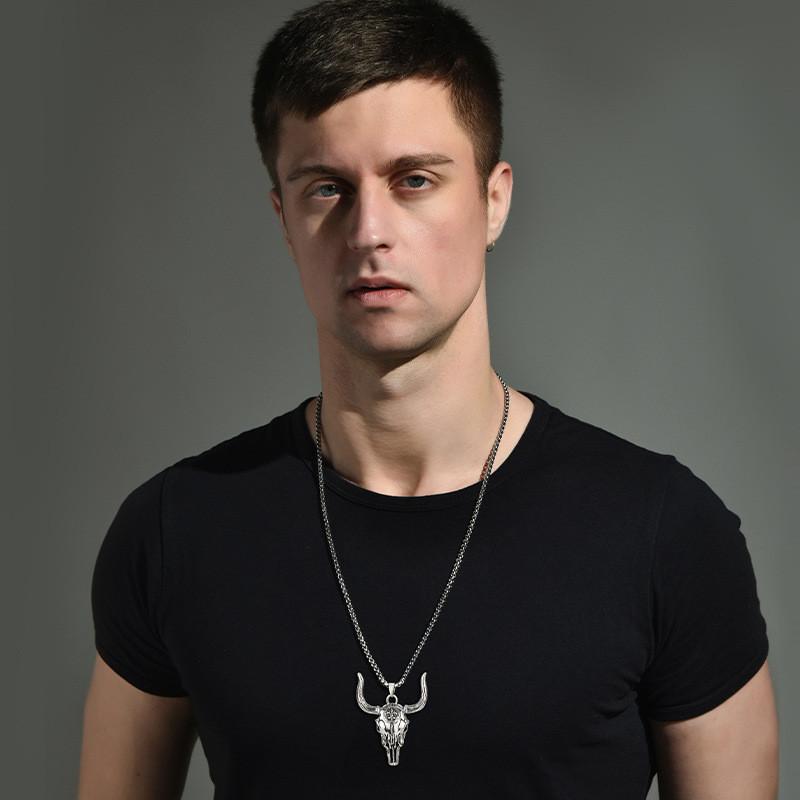 Distinctive Titanium Steel Bull Skull Necklace For Men Perfect For Casual And Wear Formal