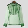 INCERUN Men Turtleneck Ruffled Layers Long Sleeve See Through Party Mesh Sheer Tops
