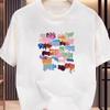 Süßes Koreanisches Style Buntes Pinselmotiv T-Shirt Damen Süßes Graffiti Kunst Grafik T-Shirt Lockerer O-Ausschnitt Kurzarm T-Shirt Tops