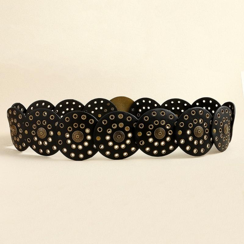 Adult Relief Round Buckle Waist Belt Adjustable Exaggerated Personality Waist Belt for Men Teenagers Coat Dress