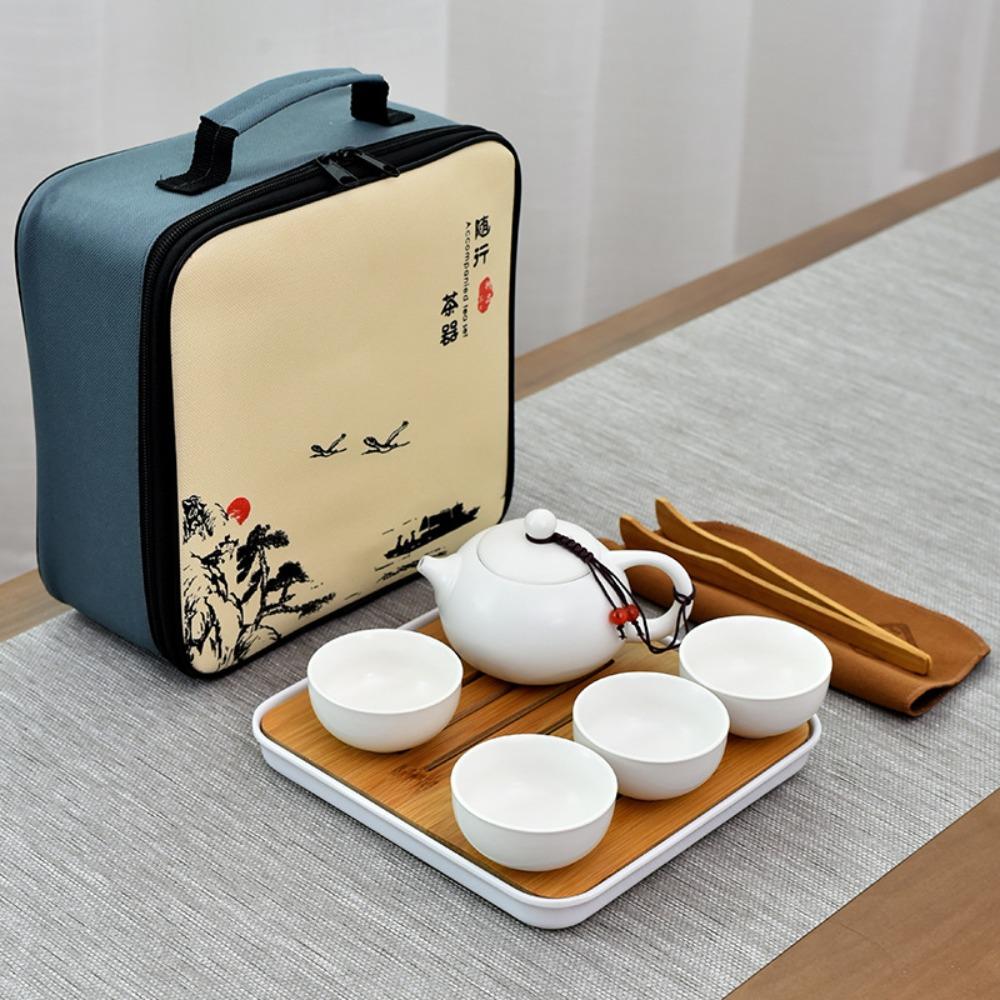 9pcs/Set Ceramic Teacup Teapot Set With 4 Tea Cup Travel Teapot Chinese Gongfu Tea Set  Picnic