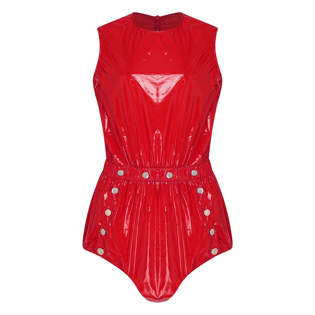 S-3XL Women‘s Waterproof Romper Sleeveless Back Zipper Elastic Waist Press Button Crotch Jumpsuit for Pool Party Nightclub