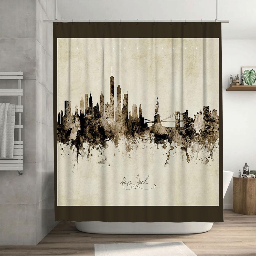 New York City Shower Curtain Skyline Wall Art NYC Decor Bathroom Set Modern Abstract Print Photography Backdrop