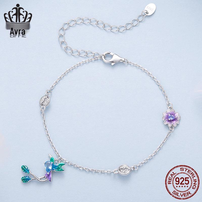 Avle Spring Bird & Flower Adjustable Open Ring - S925 Sterling Silver for Women