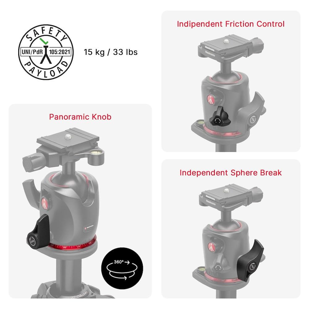 Manfrotto Aluminum Tripod with XPRO Ball Head and Q6 Head Total Black MK055XPRO3-Q6T 3-Section Kit, Arca-Swiss Compatible,
