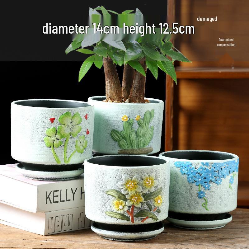 Simple Creative Ceramic Hanging Flower Pot with Tray - Large/Extra Large for Succulents and Green Pothos