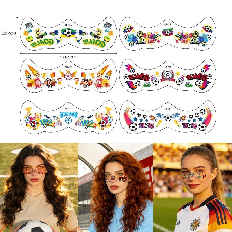 6 Sheet/Piece 2026 Soccer Temporary Face Tattoo Stickers, Sports Event Fan Cheer Up Makeup Decor Waterproof Body Stickers