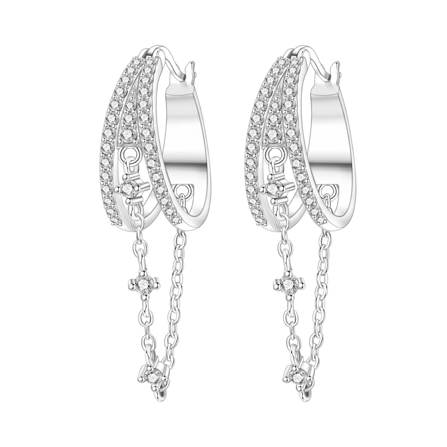 

S925 Sterling Silver Three Circle Tassel Earrings Hoop Earrings Women Jewelry Original Trendy Anniversary Gifts