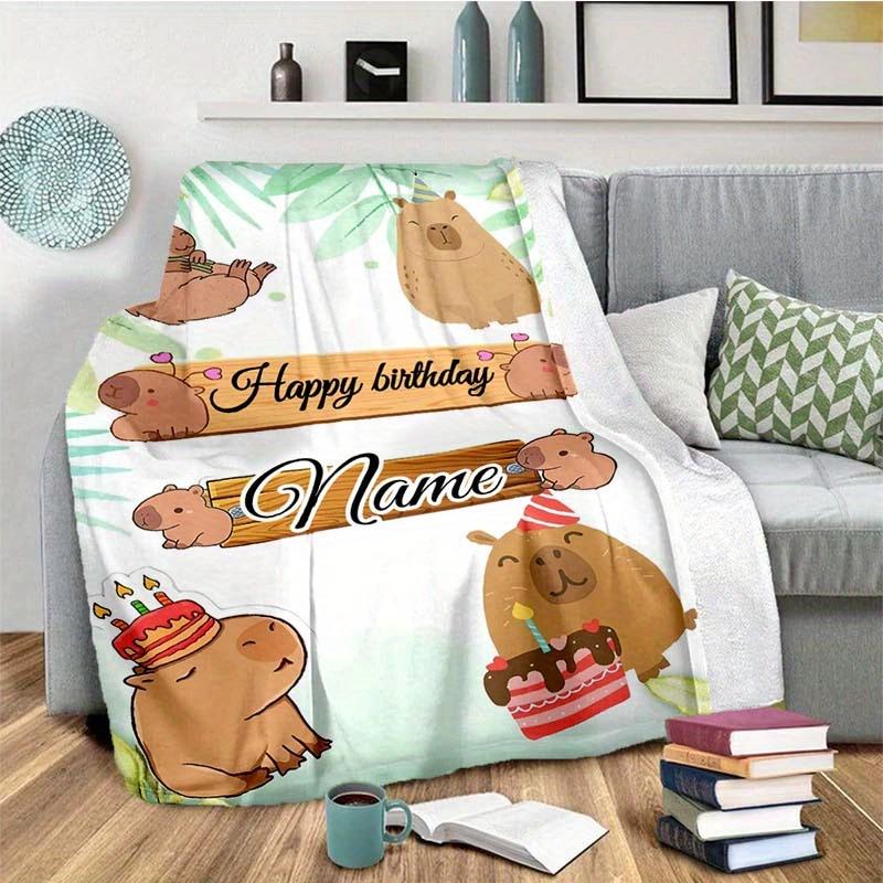 Happy Birthday Capibala Style Customize Your Name Blanket Warm Comfortable And Soft Blankets Are Suitable For Home Chairs Office Sofas Sofas Office