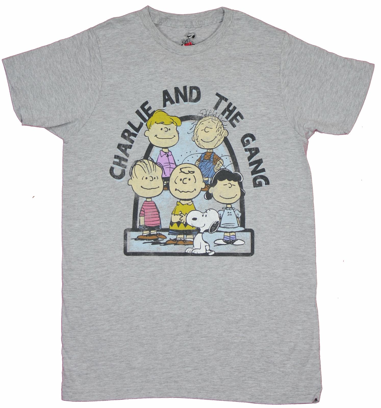 Peanuts Mens T-Shirt - Charlie Brown And The Gang 5 Character Group L