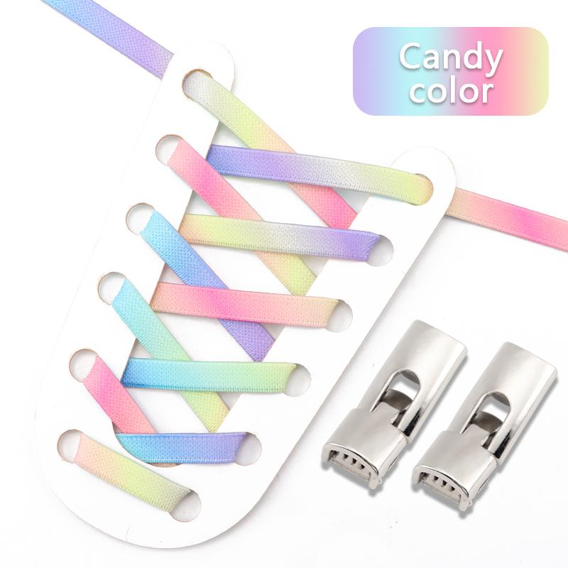 Rainbow Elastic Sneaker Laces Cross Buckle No Tie Shoelaces Adults Kids 8MM Wide Flats Rubber Running Shoelace Shoe Accessories
