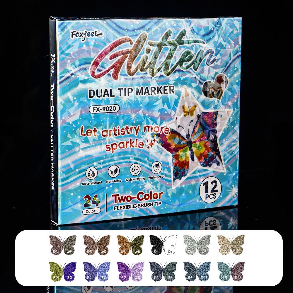 Dual-Headed Glitter Acrylic Marker Pen - Opaque, Double-Color, Superimposable