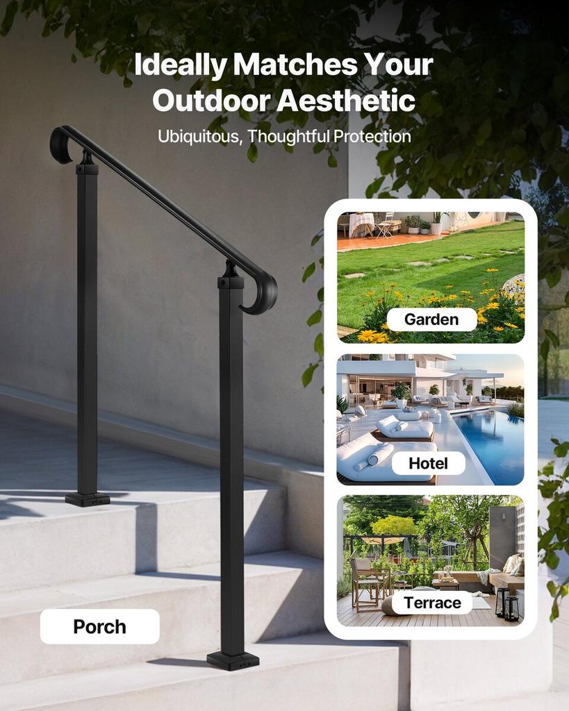 Handrails for Outdoor Steps, 2-3 Step Adjustable Height, Carbon Steel Transitional Handrail with Installation Kit, Exterior Hand Railing for Steps,