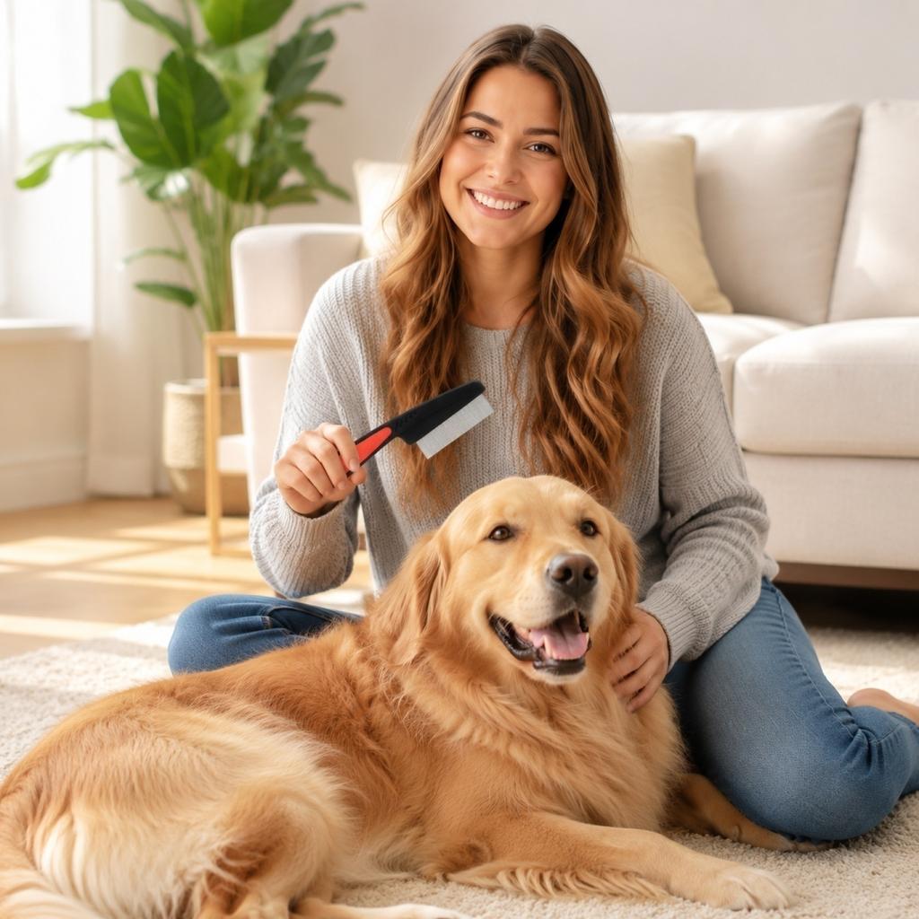 Fine Tooth Stainless Steel Cleaning Massage Brush with Ergonomic Handle for Pet Grooming and Hair Removal Professional Use