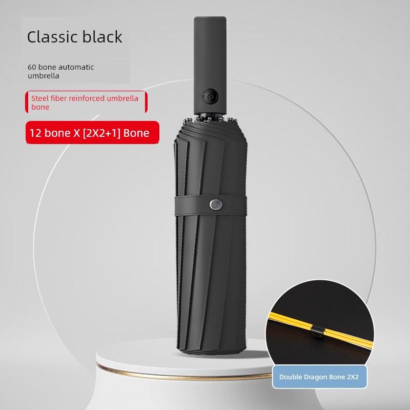 192 Bone Automatic Umbrella Increased thickened Reinforced Men Black Umbrella for Female Students for School