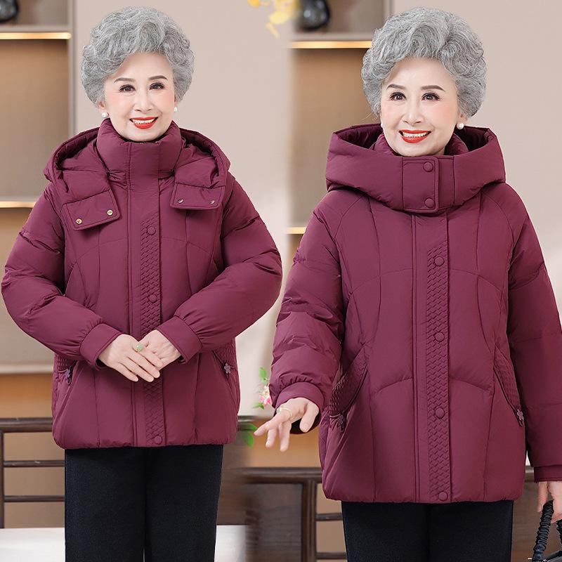 Stylish Warm Down Jacket for Middle-Aged Women - Hooded White Duck Coat for Winter 2025
