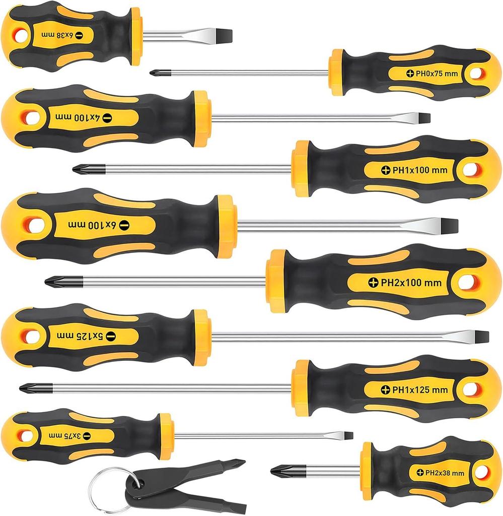 11-Piece Magnetic Screwdriver Set with Cross-Head Tips and Cushioned Grip